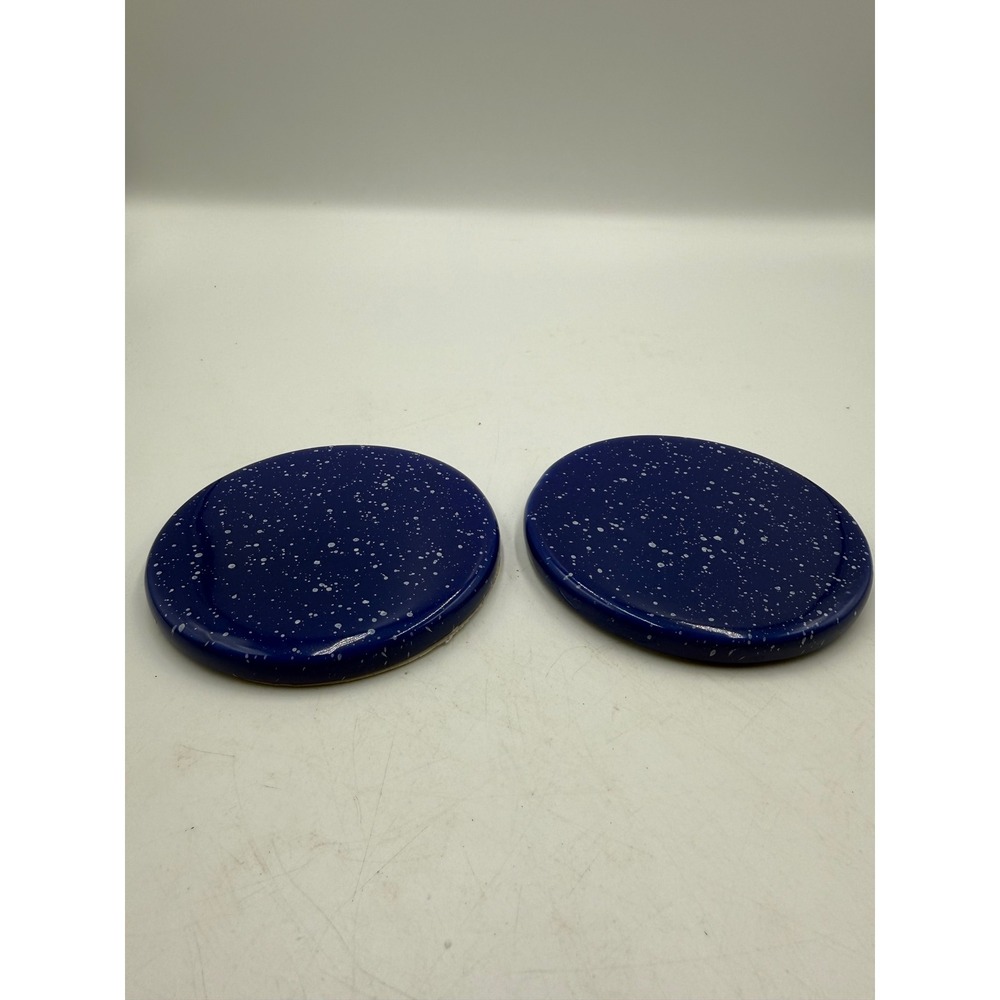 Handmade Blue Ceramic Speckled Coasters Set of 2 Galaxy Splatter Round Pottery
